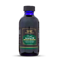 Imperial Being Royal Arnica Oil bottle pour for soothing recovery support.