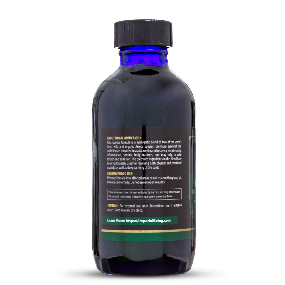 Imperial Being Royal Arnica Oil skin care application for vitality and elasticity.