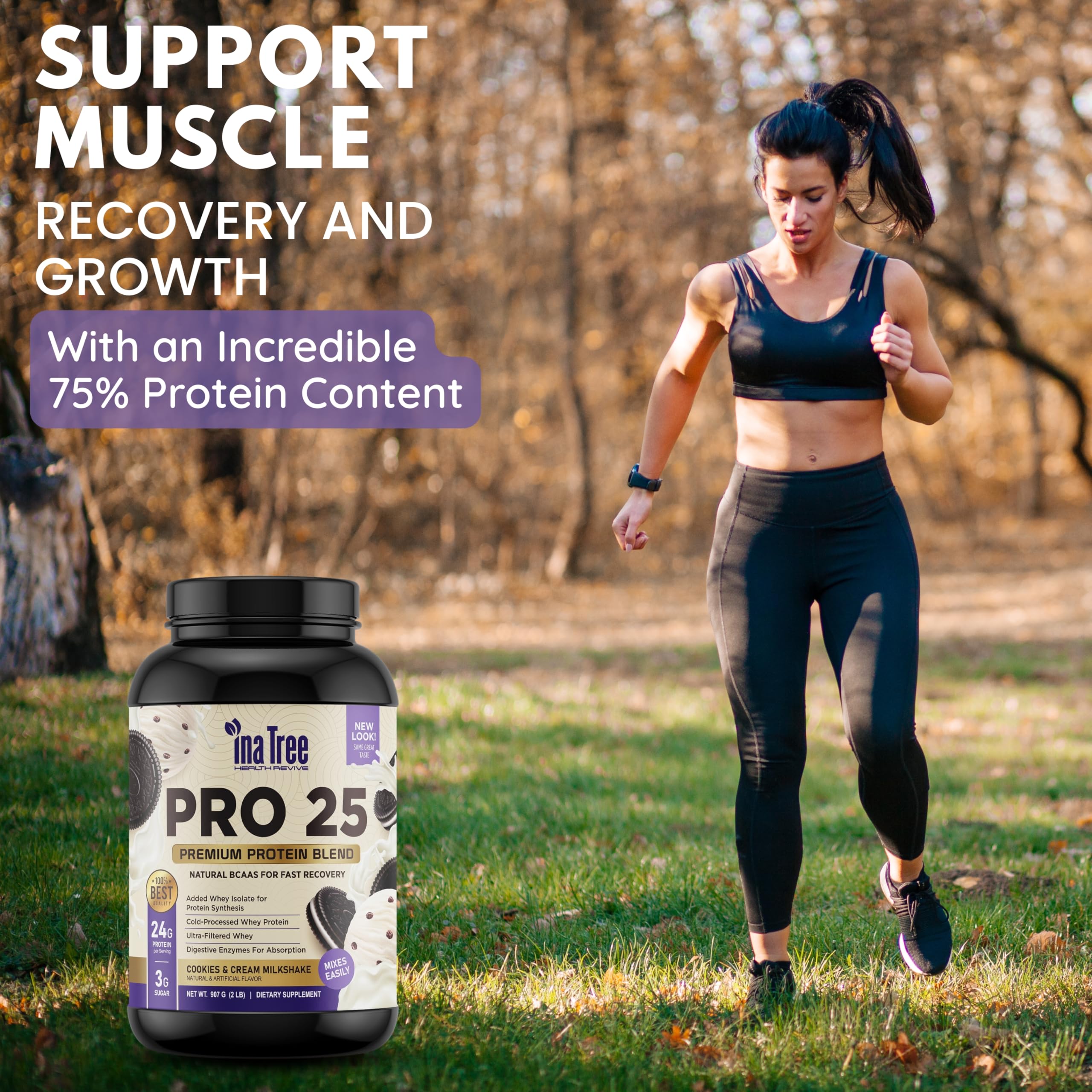 Cookies and cream INA TREE HEALTH REVIVE Pro 25 powder in a scoop