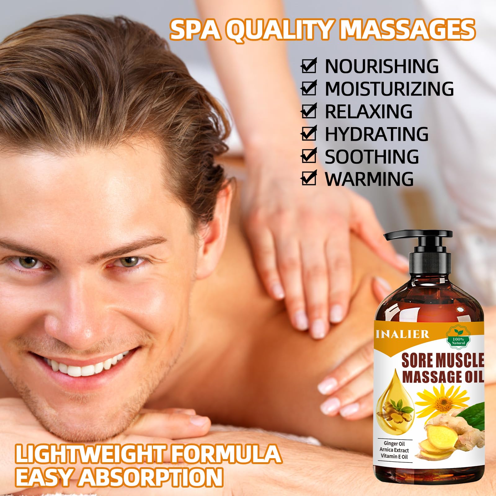 INALIER Arnica and Ginger oil blend supports relaxation during massage.