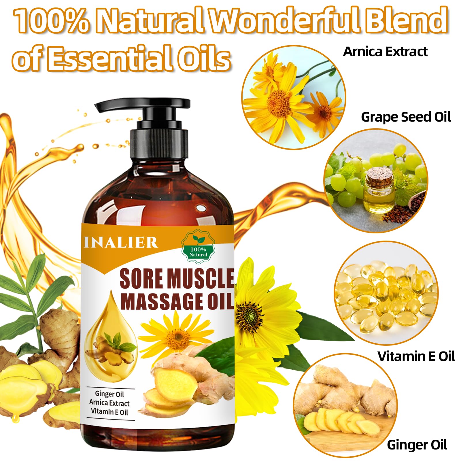 INALIER massage oil being applied for soothing at-home massage with quick absorption.