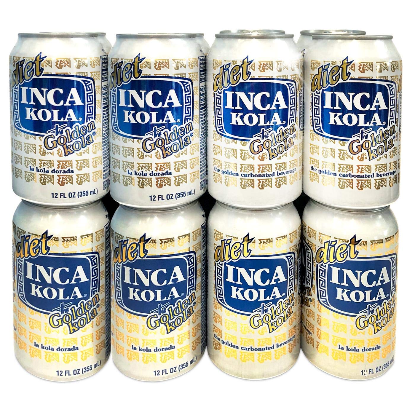 Inca Kola Diet Soda 12 oz can, golden color, low sodium, refreshing choice.
