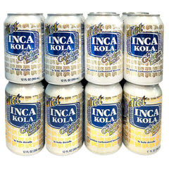Inca Kola Diet Soda 12 oz can, golden color, low sodium, refreshing choice.