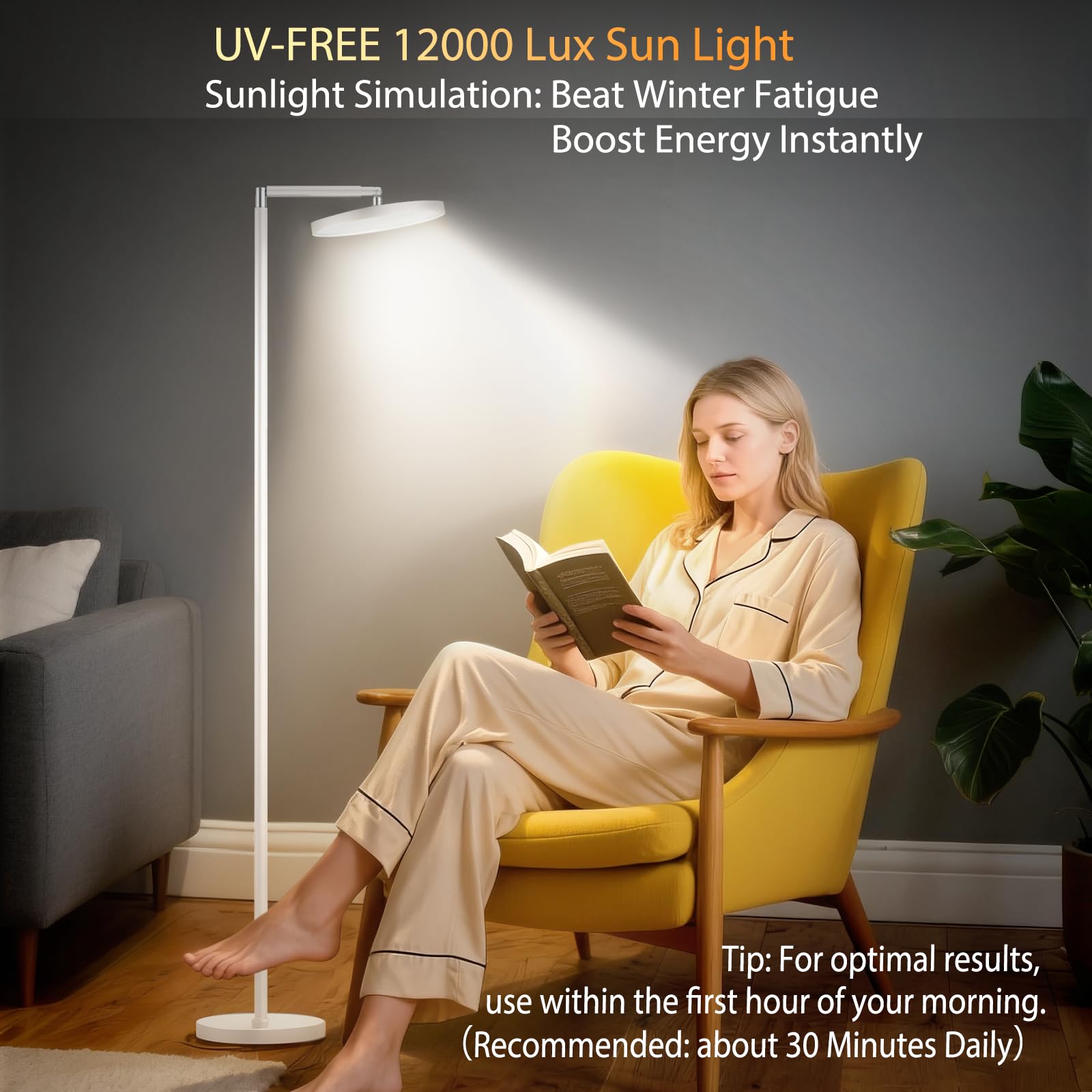 Incolumitas Floor Sun Lamp adjustable height enables precise desk placement.