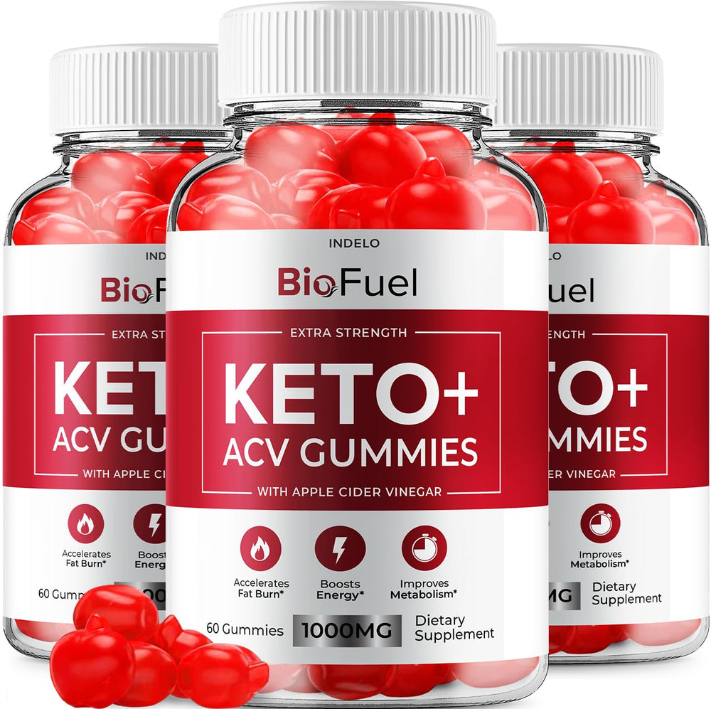 Indelo BioFuel Keto ACV Gummies bottle front highlighting keto support and ACV benefits.