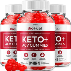 Indelo BioFuel Keto ACV Gummies bottle front highlighting keto support and ACV benefits.
