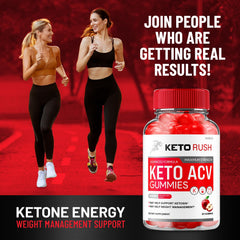 Indelo Rush Keto ACV Gummies bottle with gummies inside emphasizes easy daily snacking.