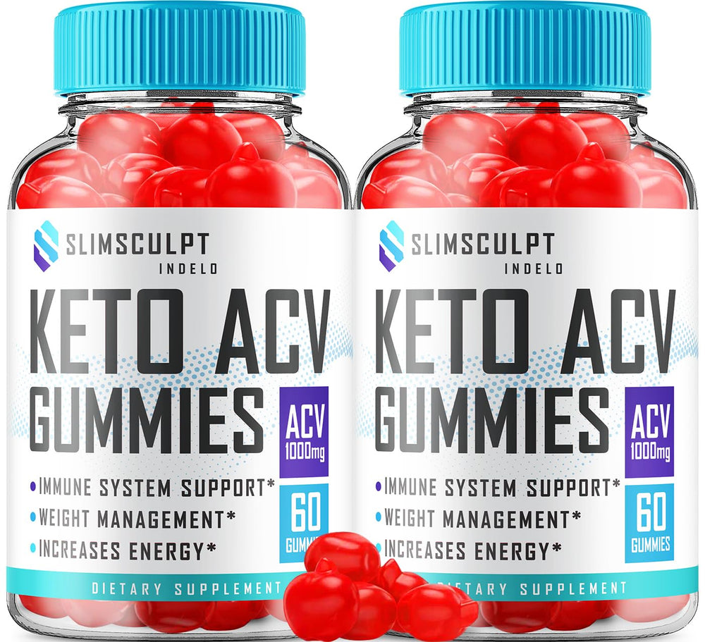 Indelo SlimSculpt Keto ACV Gummies bottle on a clean countertop, supporting weight management goals.