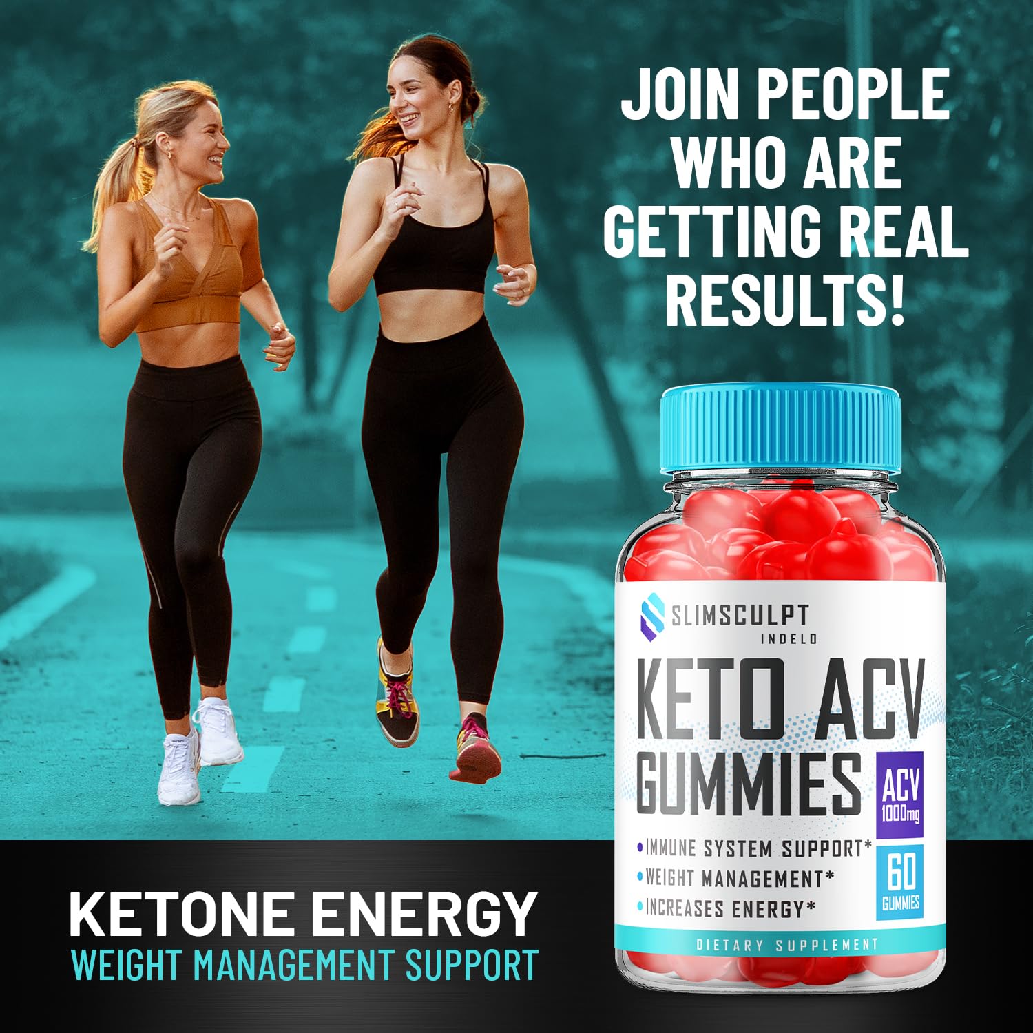 Indelo SlimSculpt Keto ACV Gummies bottle close view highlighting ACV and beet juice ingredients.