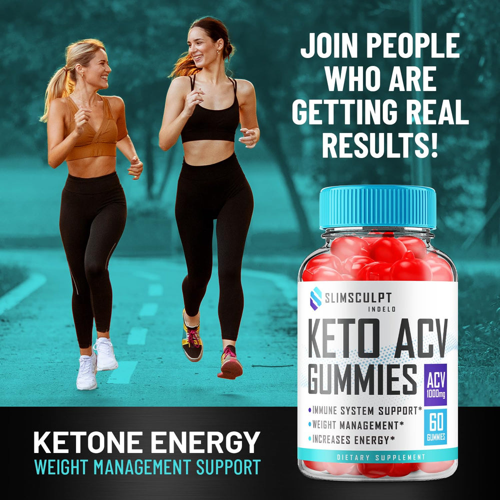 Indelo SlimSculpt Keto ACV Gummies bottle close view highlighting ACV and beet juice ingredients.