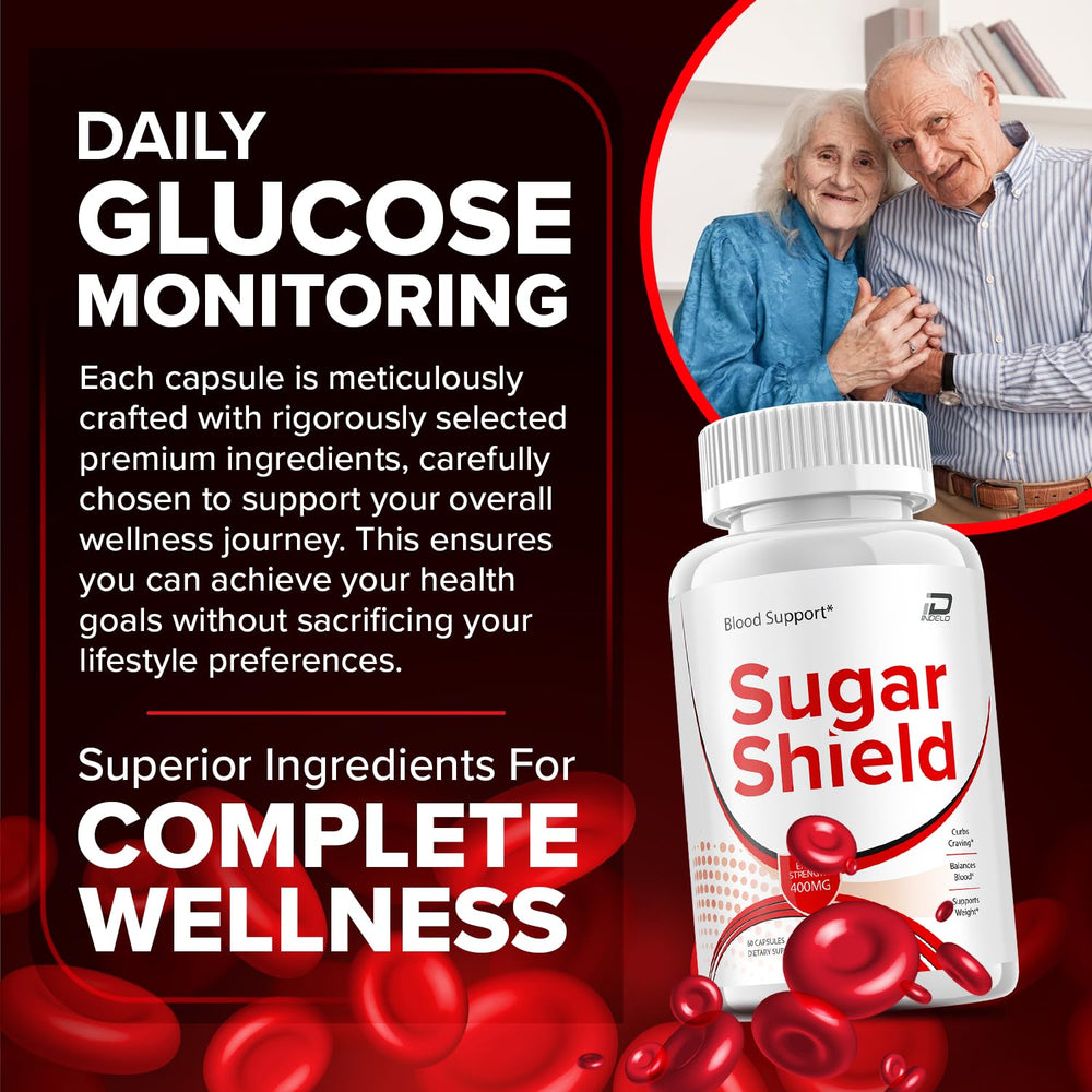 Indelo Sugar Shield packaging view features clear dosage information and branding.