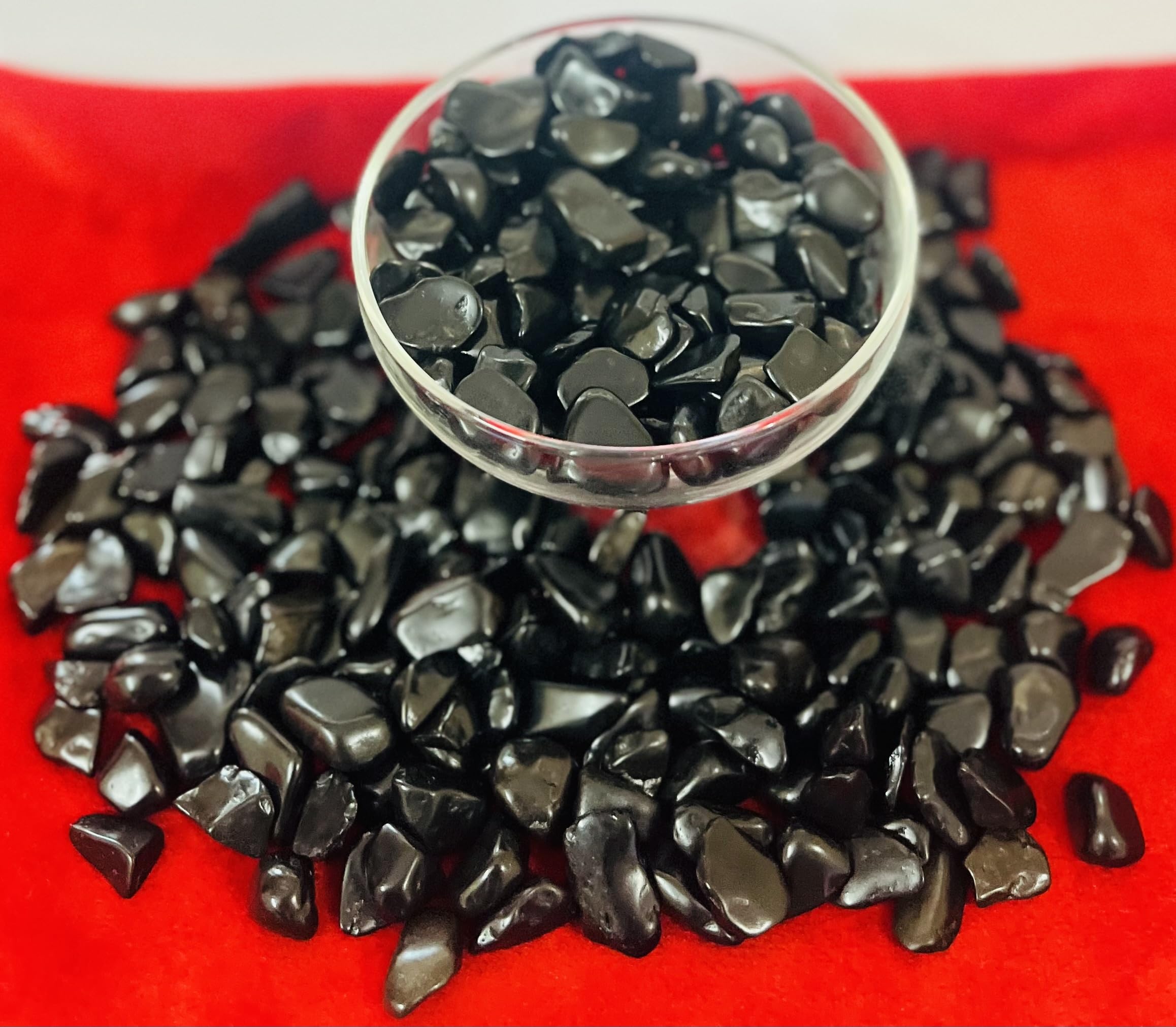 Black Agate crystal chips from Indian Consigners for meditation spaces.