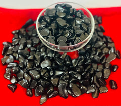 Black Agate crystal chips from Indian Consigners for meditation spaces.