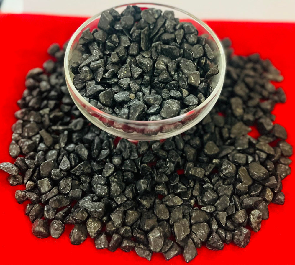 Indian Consigners Black Tourmaline chips polished surface for graceful terrarium accents.