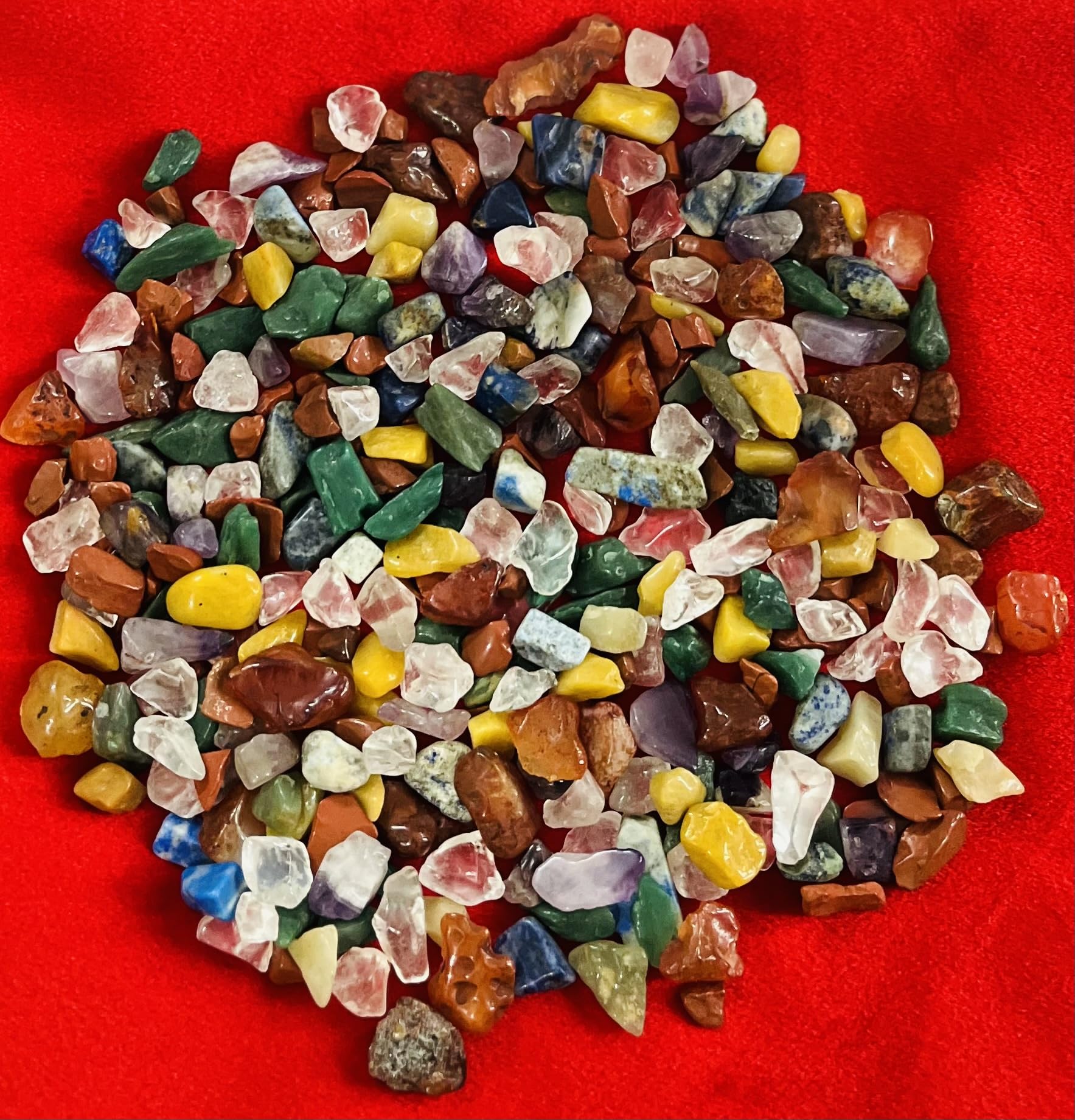 Indian Consigners natural crushed polished stones closeup, showing smooth facets for crafts