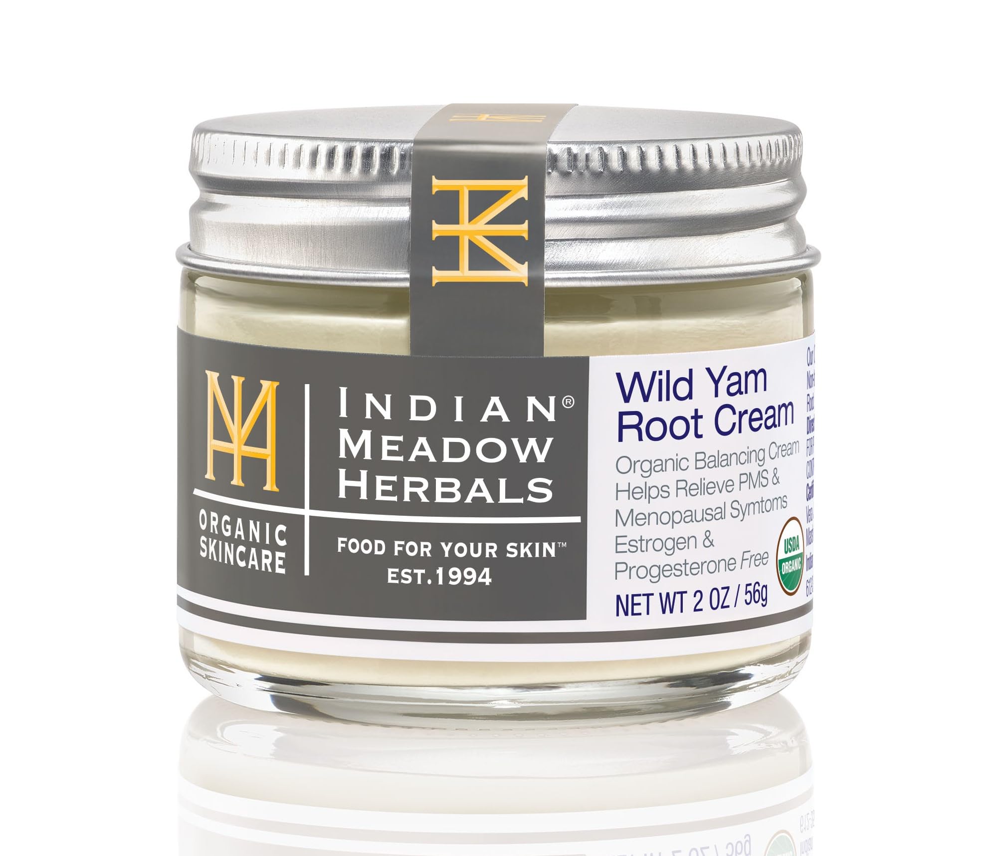 Indian Meadow Herbals Wild Yam Root Cream packaging highlights organic certification