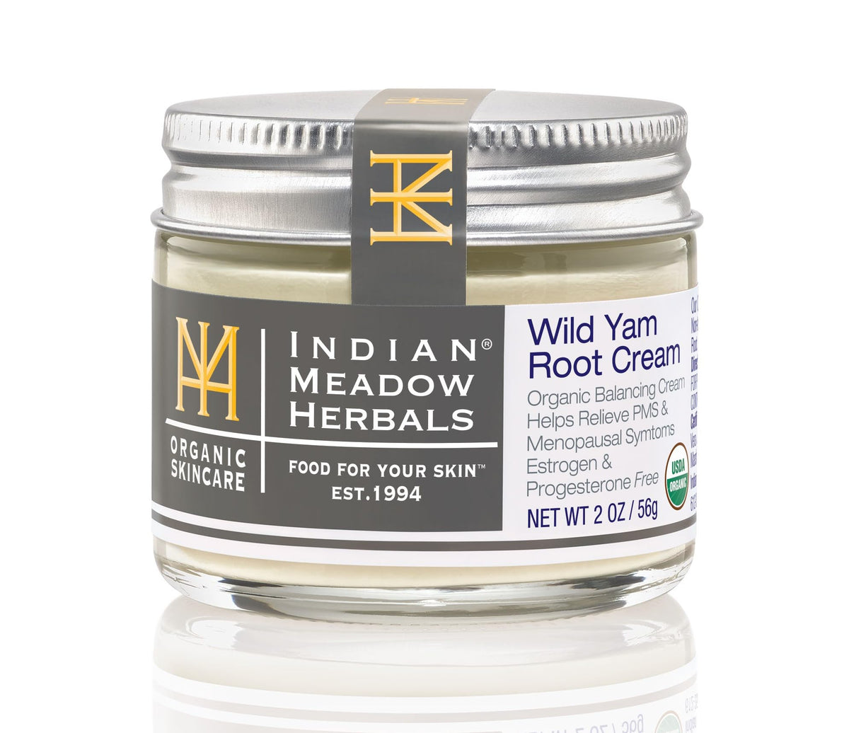 Indian Meadow Herbals Wild Yam Root Cream packaging highlights organic certification