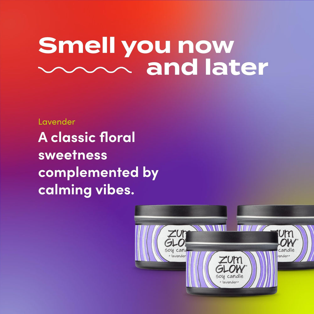 Indigo Wild Zum Glow Lavender Candle soy wax close-up shows natural ingredients.