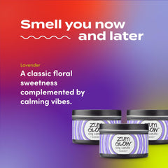 Indigo Wild Zum Glow Lavender Candle soy wax close-up shows natural ingredients.