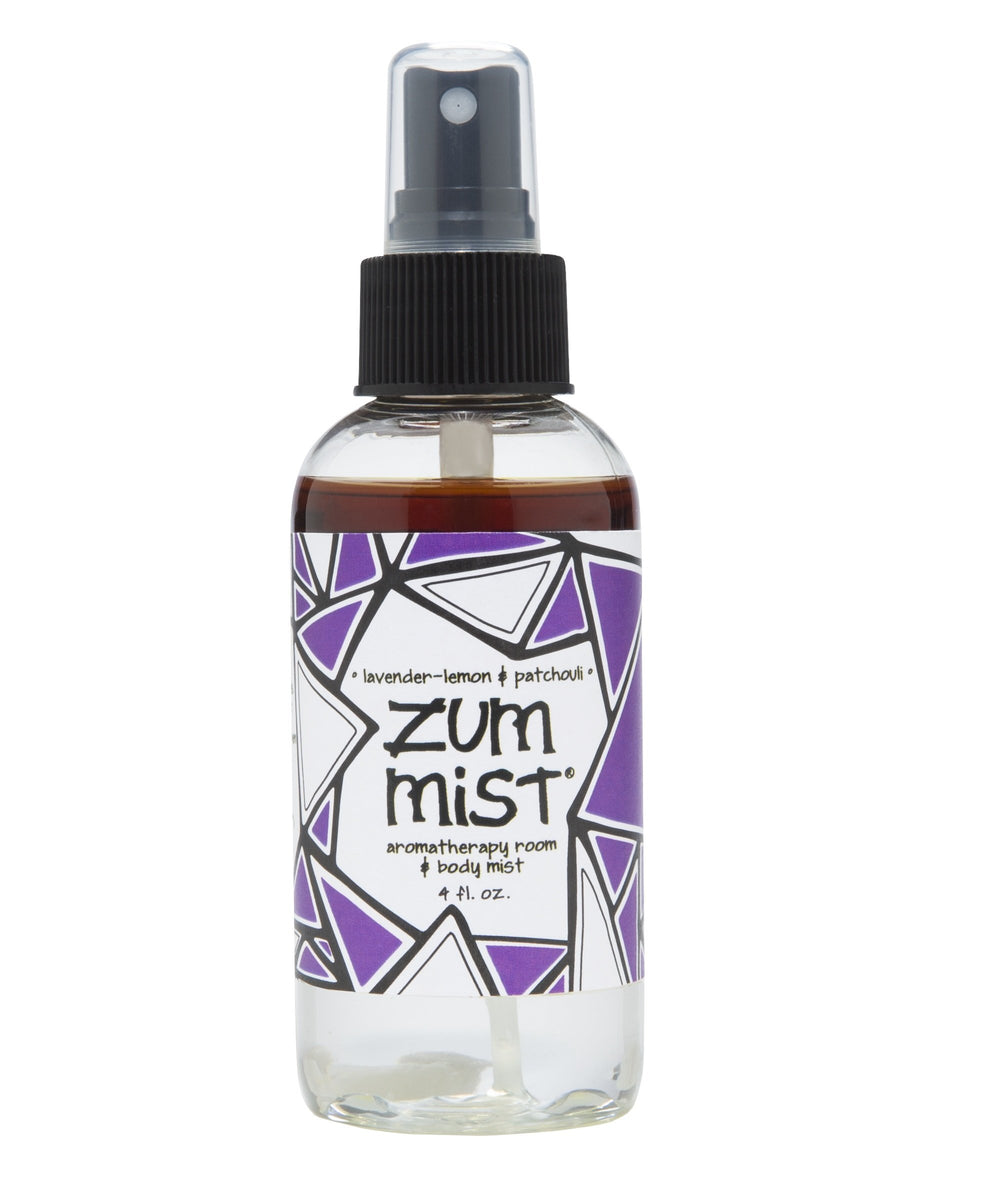 Indigo Wild Zum Mist aromatherapy spray bottle for lavender-lemon and patchouli aroma enhancement.