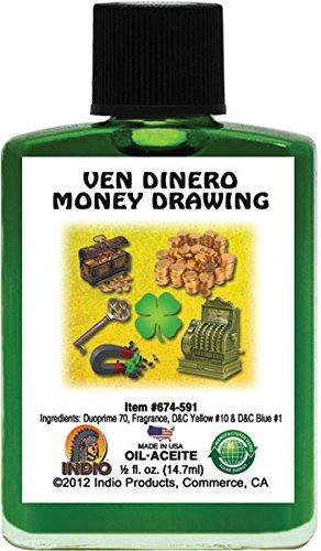 INDIO Money Drawing Fragranced Oil bottle ideal for ritual dressing and candle anointing.