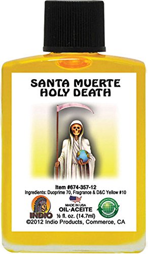 INDIO Holy Death Yellow oil in a half-ounce bottle for ritual use and altar setup.