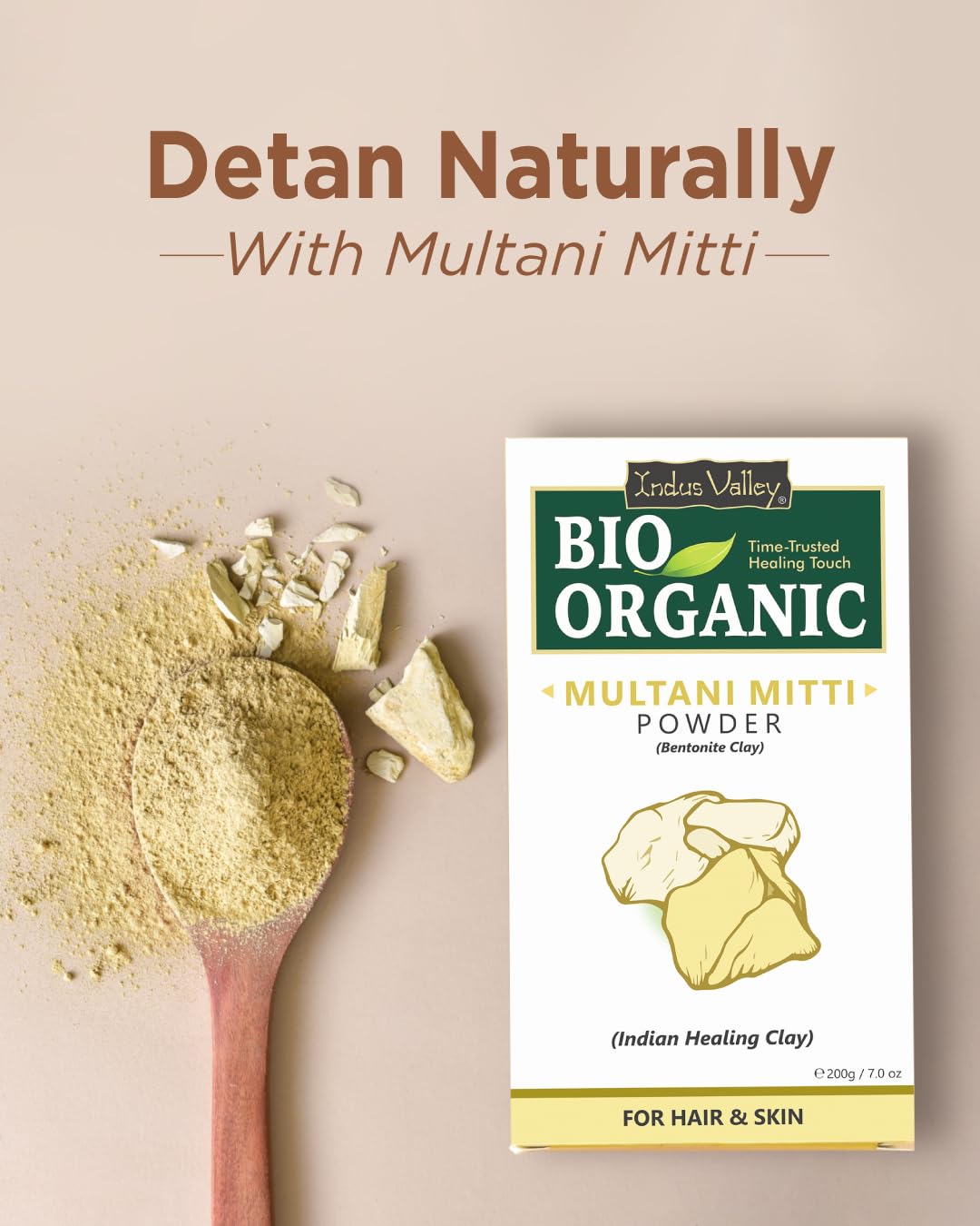 INDUS VALLEY dual-herb powder blend close-up for DIY masks.