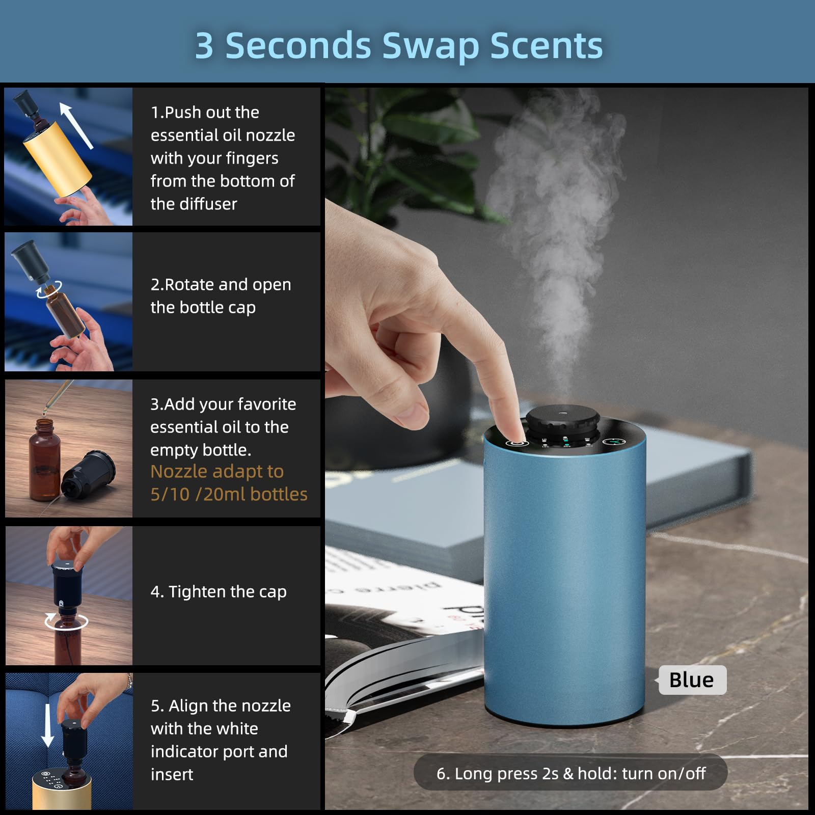 INXDOLHOM waterless diffuser eco mode conserves essential oils