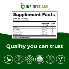 Infinite Age bottle with nutrition label showing pure ingredients.