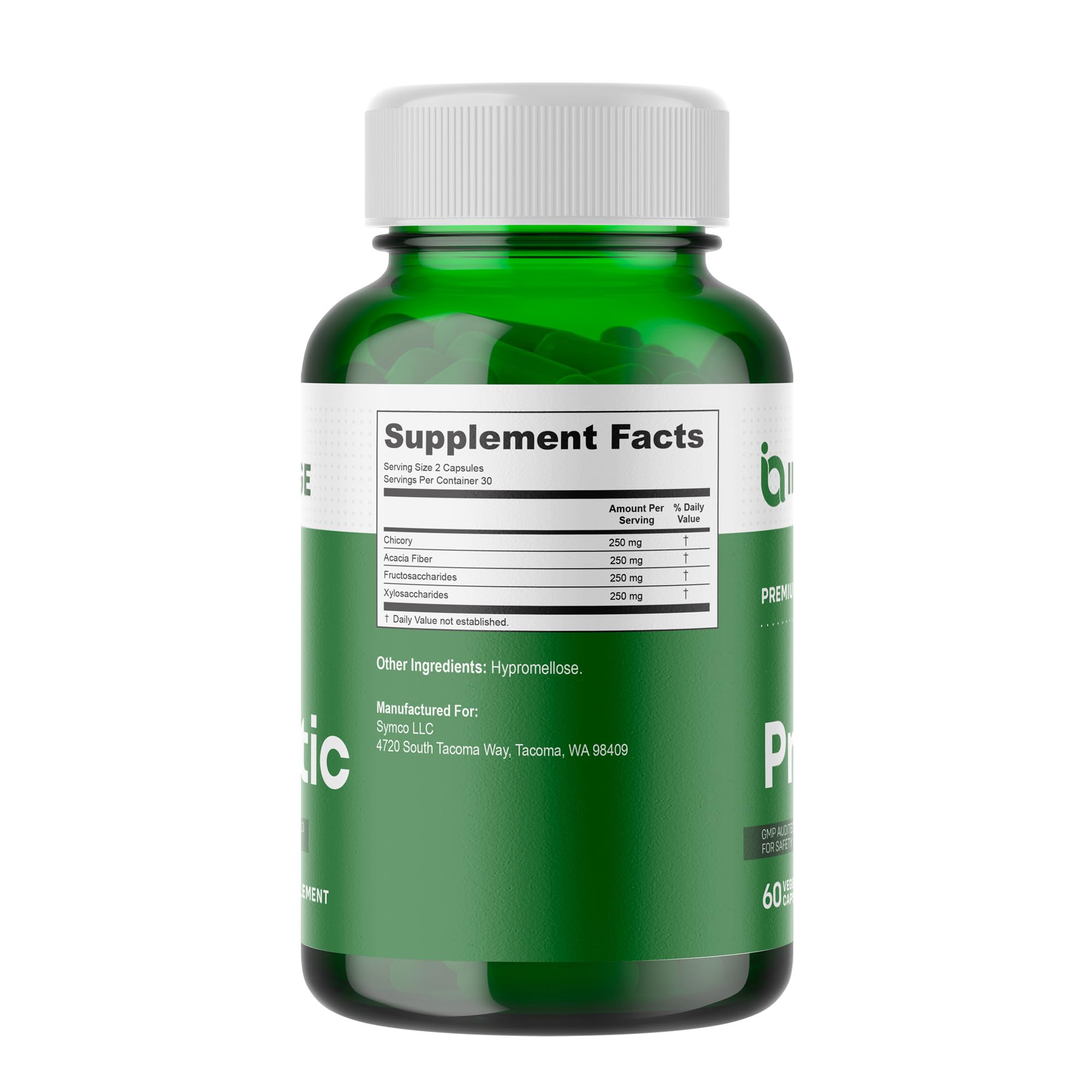Infinite Age capsules with FOS Chicory Acacia closeup for premium fiber blend.