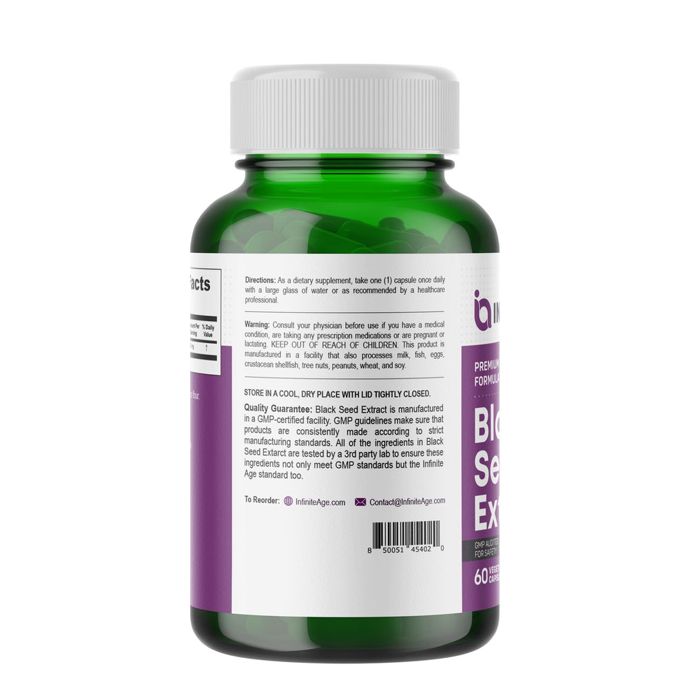 Infinite Age packaging box and bottle emphasizing vegan, solvent-free formulation