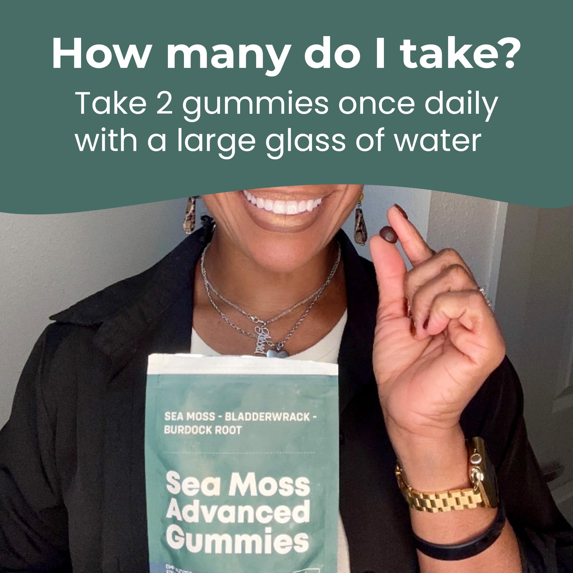 Gummies with USA-made badge illustrating convenient daily intake from INFINITE AGE Sea Moss Advanced Gummies.