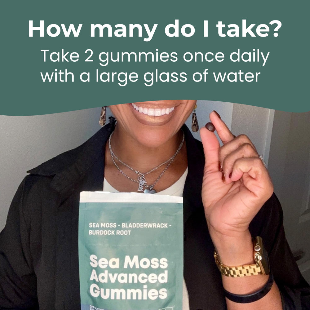 Gummies with USA-made badge illustrating convenient daily intake from INFINITE AGE Sea Moss Advanced Gummies.