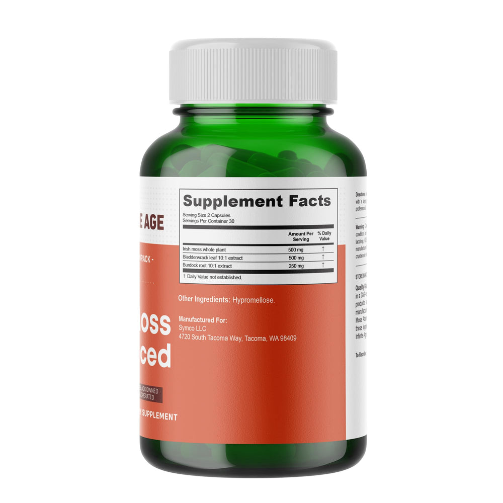 INFINITE AGE sea moss capsules close-up emphasizing compact daily supplement.