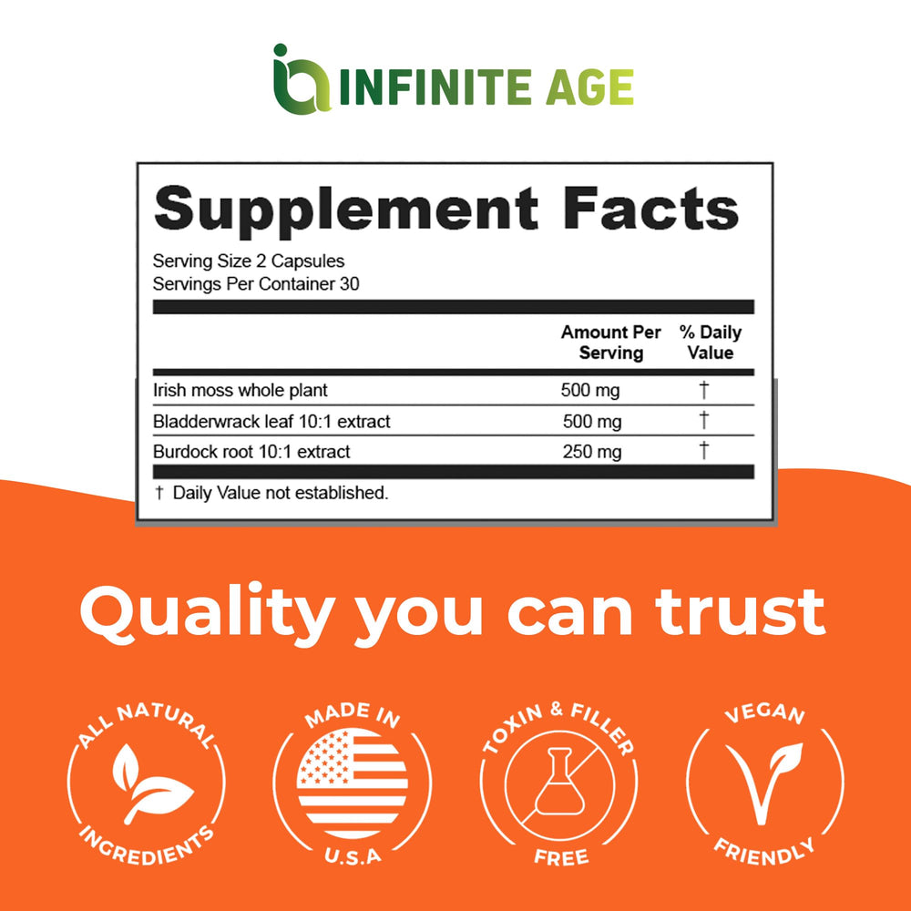 INFINITE AGE sea moss capsules ingredients image features 102 minerals.