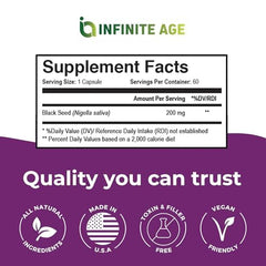 Infinite Age graphic illustrating thymoquinone-friendly antioxidant profile