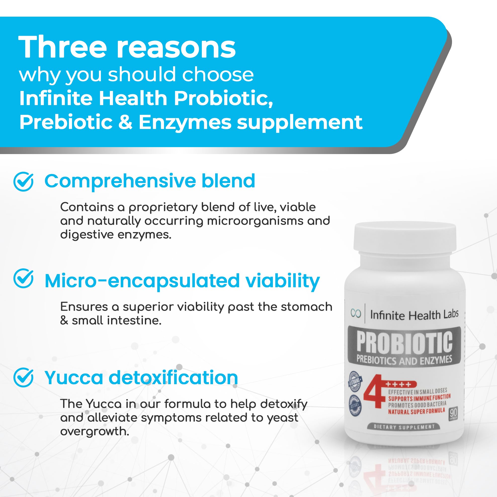 Infinite Health Labs probiotic bottle being poured to show easy daily dosage.