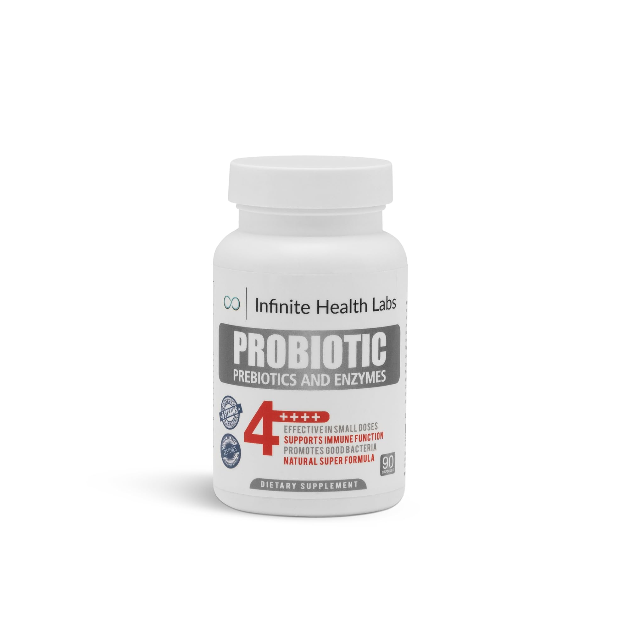 Infinite Health Labs probiotic capsules for daily digestive support.