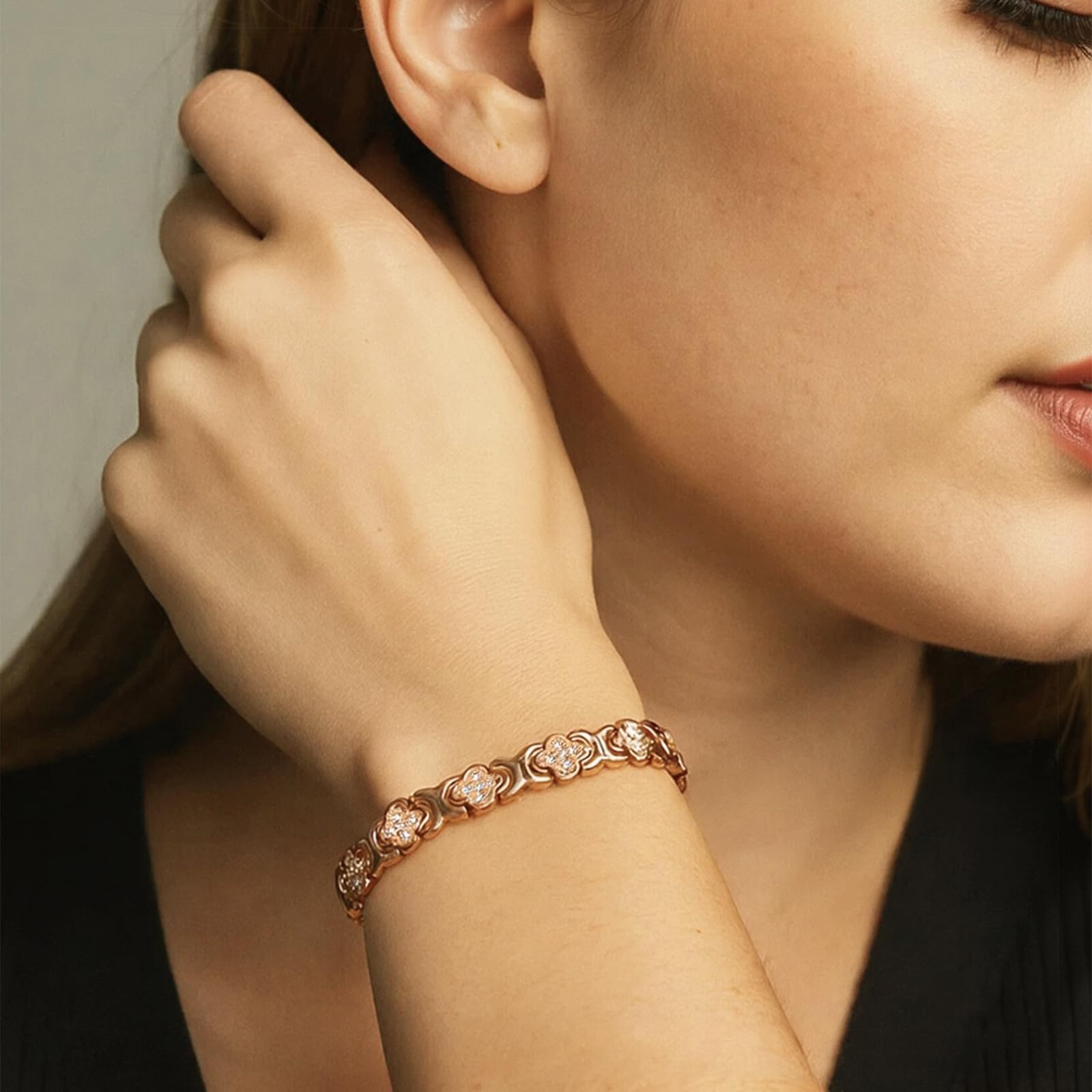 Infinity Clover bracelet finish close-up showing copper detail.