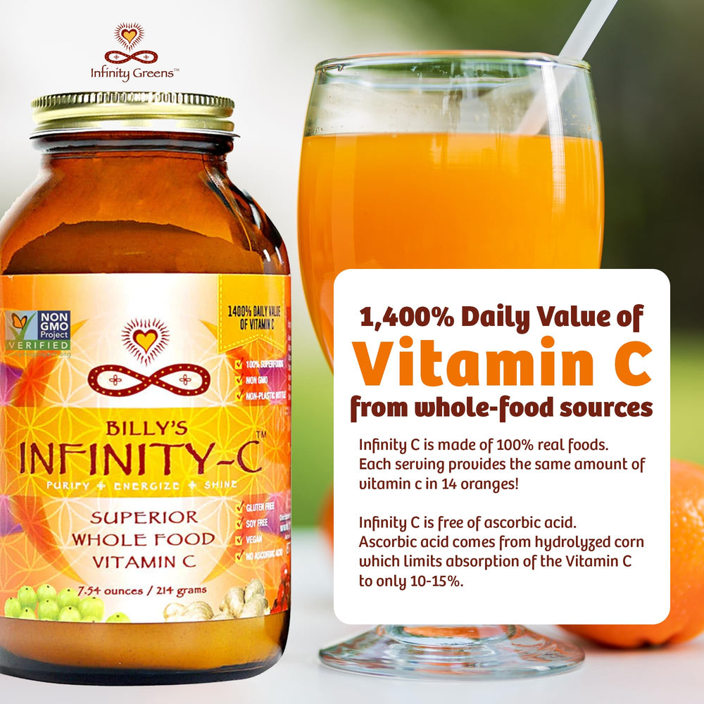 Infinity Greens Infinity-C glass with juice illustrates versatile on-the-go usage
