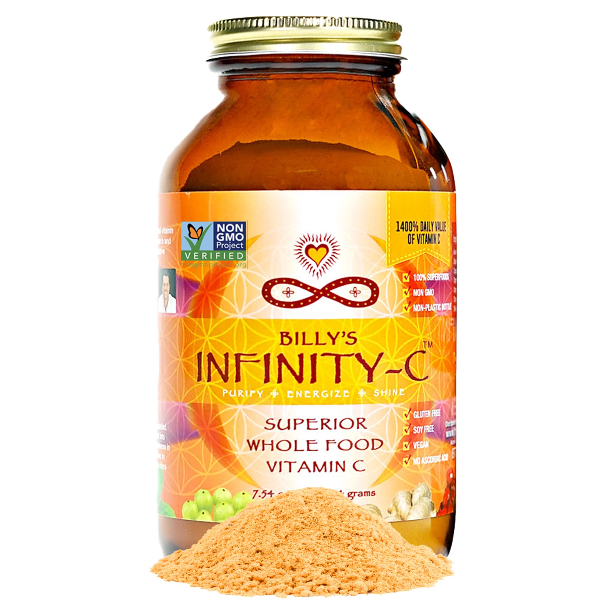Infinity Greens Infinity-C jar front view with whole-food vitamin C blend for daily support