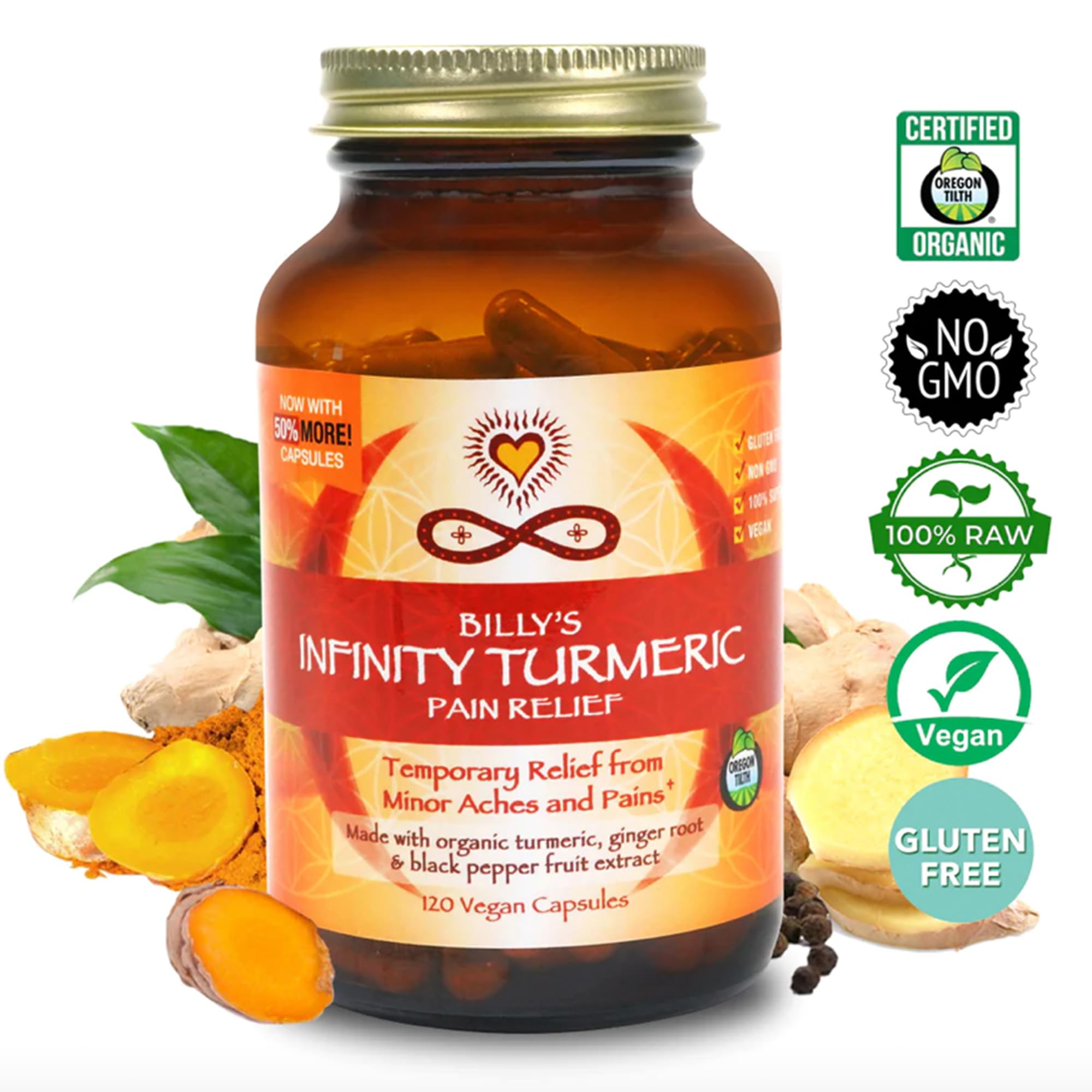 Infinity Greens capsules on shelf signal sustainable amber glass packaging