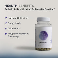 InfiniWell Control capsules resting in the bottle for convenient metabolic energy aid.