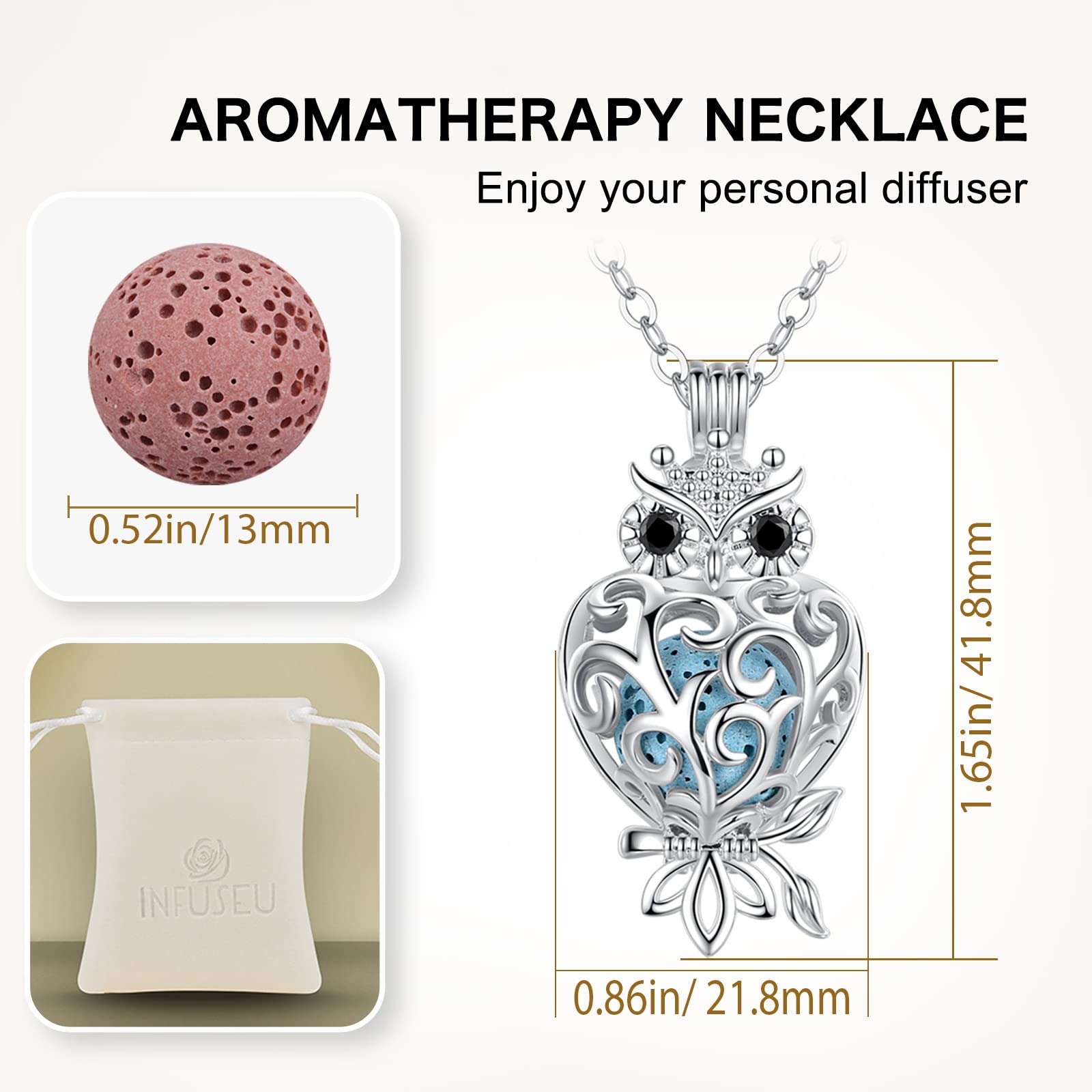 INFUSEU Owl diffuser locket ready for essential oil drops