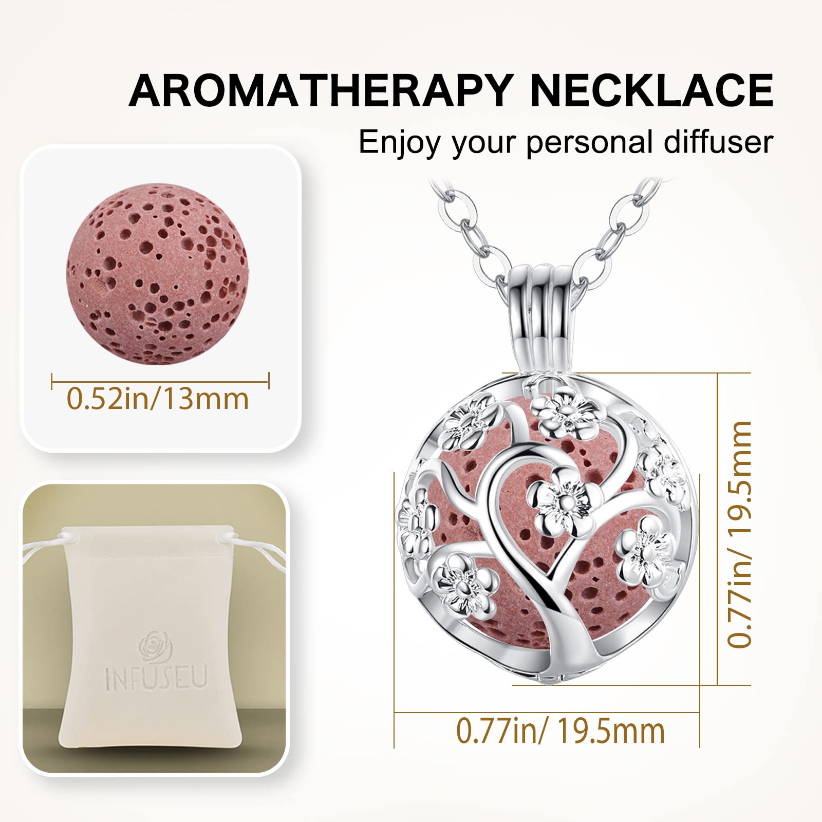 INFUSEU Sakura Tree velvet bag keeps the pendant safe and ready.
