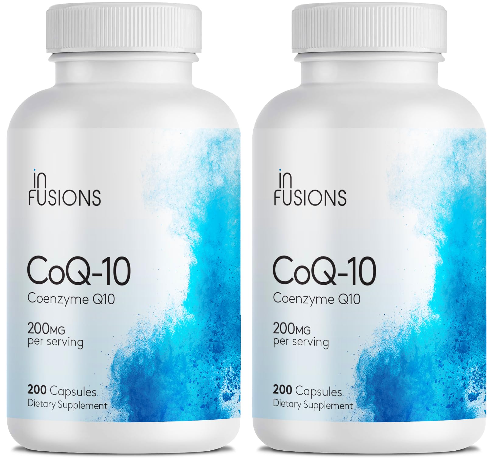 Infusions International CoQ10 200mg bottle front with clean branding and daily-use implications