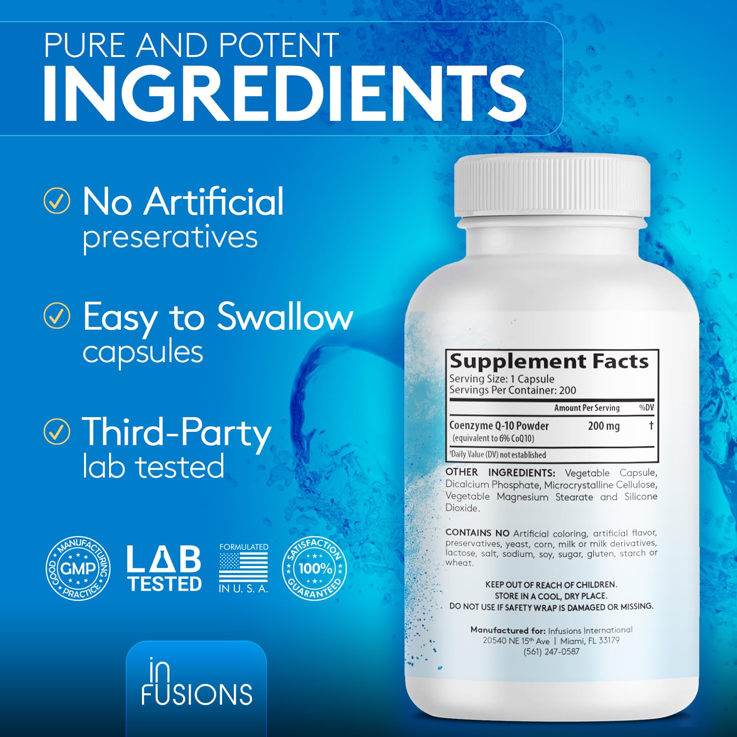 Infusions International CoQ10 bottle top showing capsule cap design