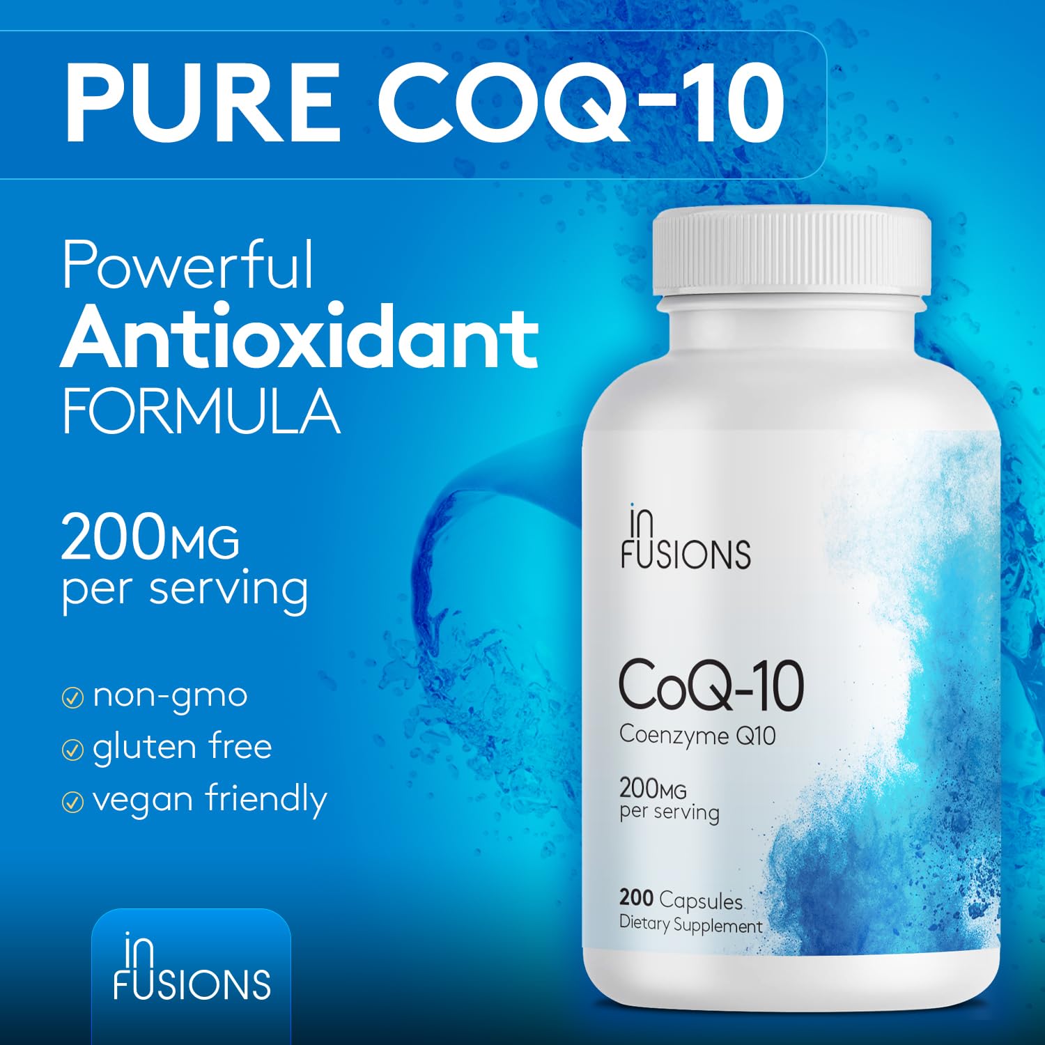 Infusions International CoQ10 label detail emphasizing quality standards