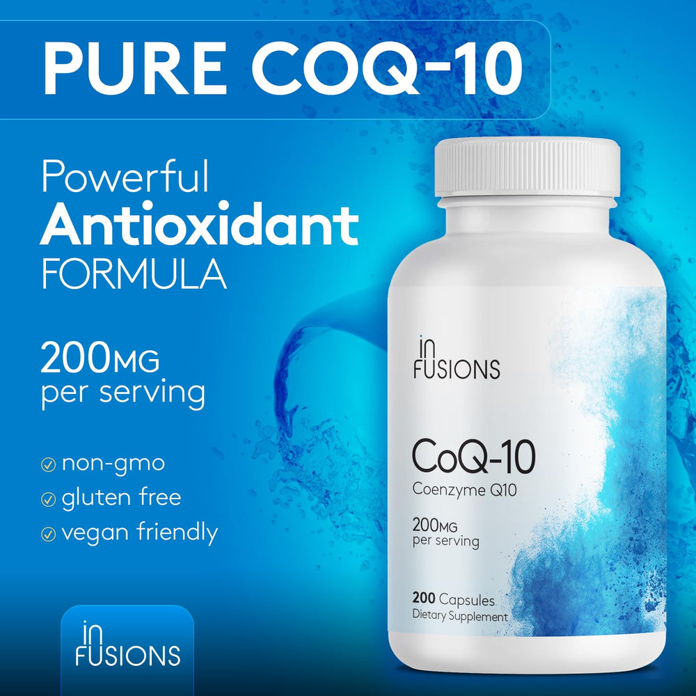 Infusions International CoQ10 label detail emphasizing quality standards