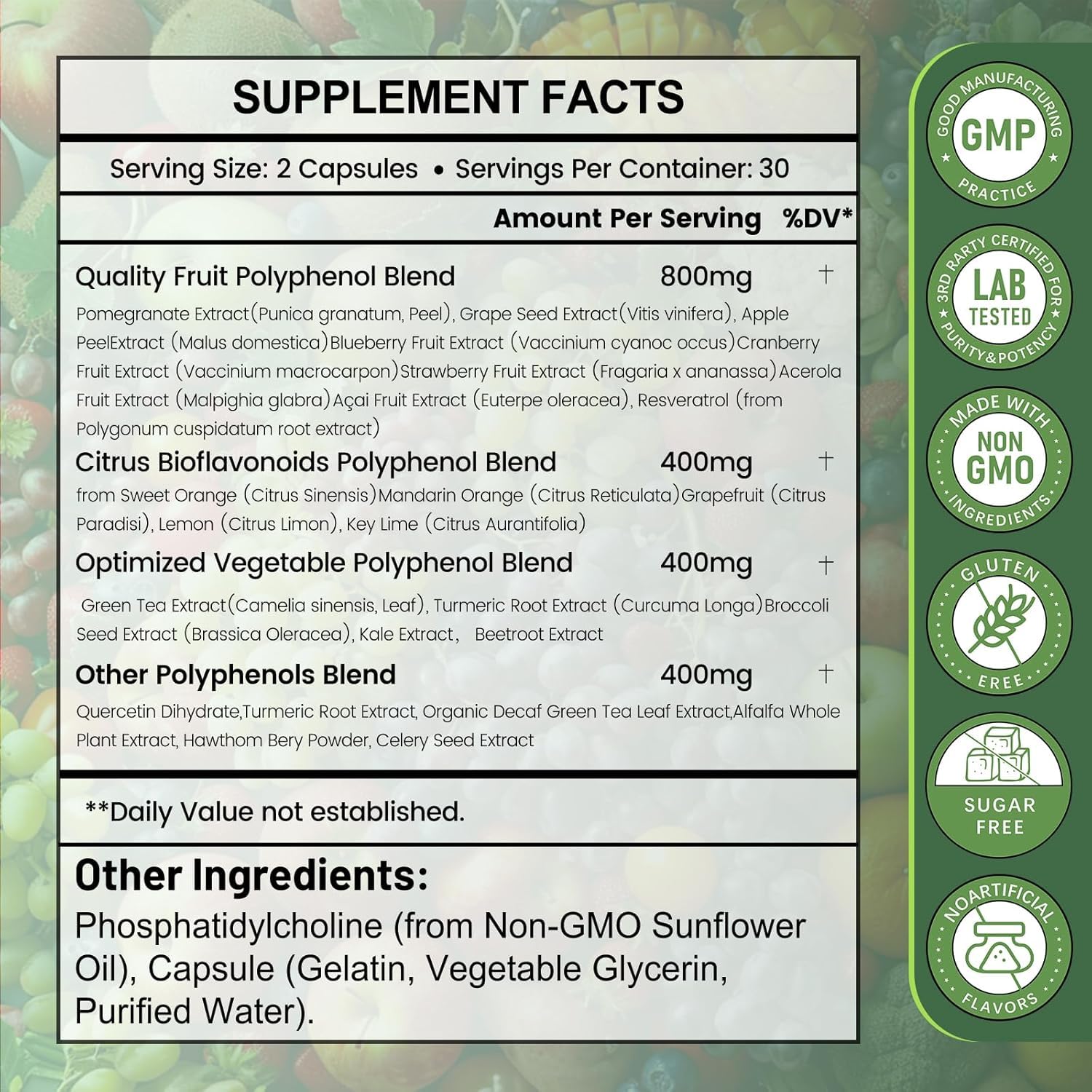 Close-up of inGreens capsules showing micronized polyphenols for better absorption.